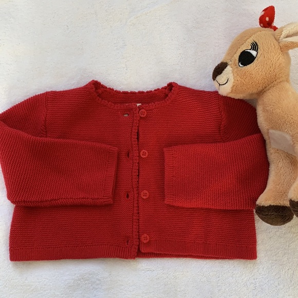 Girls, Baby Gap, Beautiful Little Red Cardigan, Nice Holiday Sweater, 3-6M - Picture 5 of 9